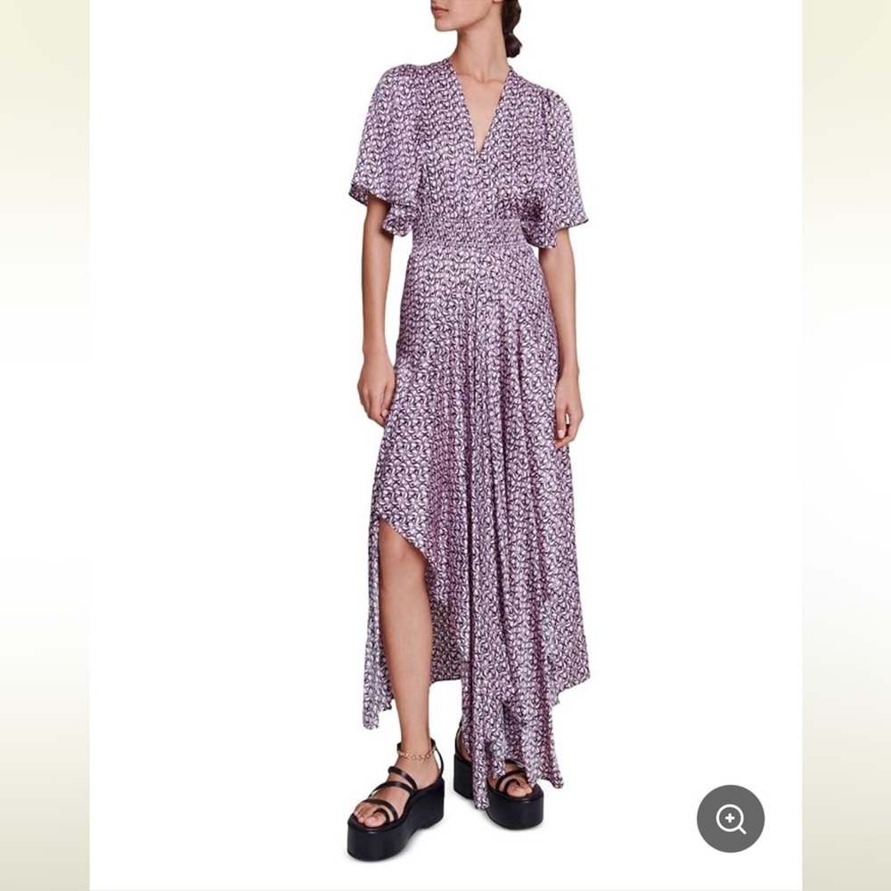 Maje Pastel Pink High Low Satin Dress